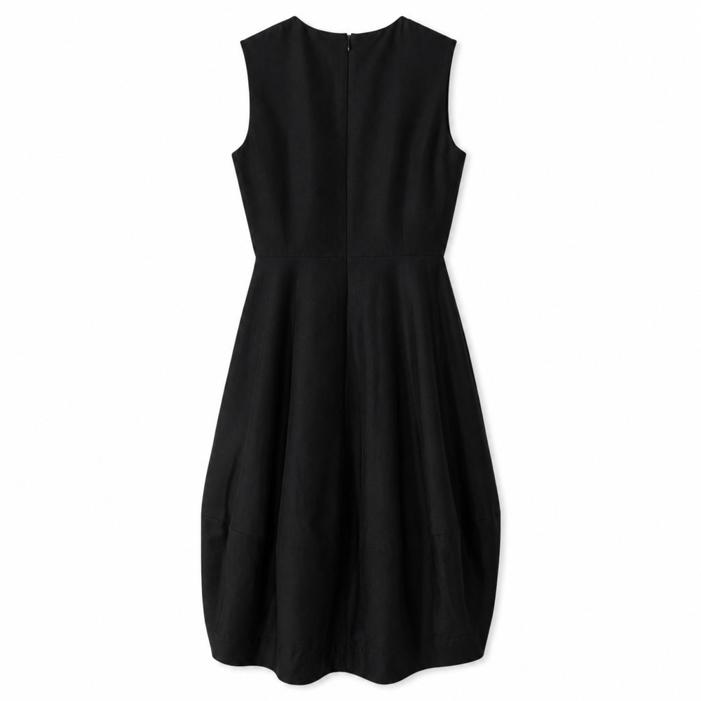 COS Sleeveless Midi Cocoon Silk Dress Size 8 Black Cotton